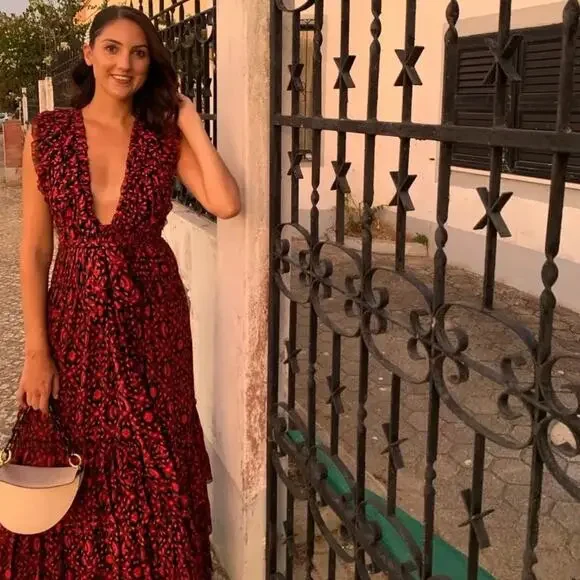 Ulla Johnson Adelina Gown Red Black Silk Maxi Dress Formal Wedding Guest Size 6 - Picture 14 of 16